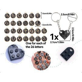 AOYEGIC Liebe Partner Schlüsselanhänger Set,Personalisierter Herz Schlüsselanhänger mit Buchstabe,Ziegelstein passender Bausteine für Freund,Freundin,Familie(Schwarz)