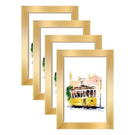 Annecy 9x12 Picture Frames (4 Pack, Gold), Composite Wood Photo Frame, For Pictures 6x8 with Mat or 9x12 without Mat for Wall Mounting, Classic Simple Home Office Decor
