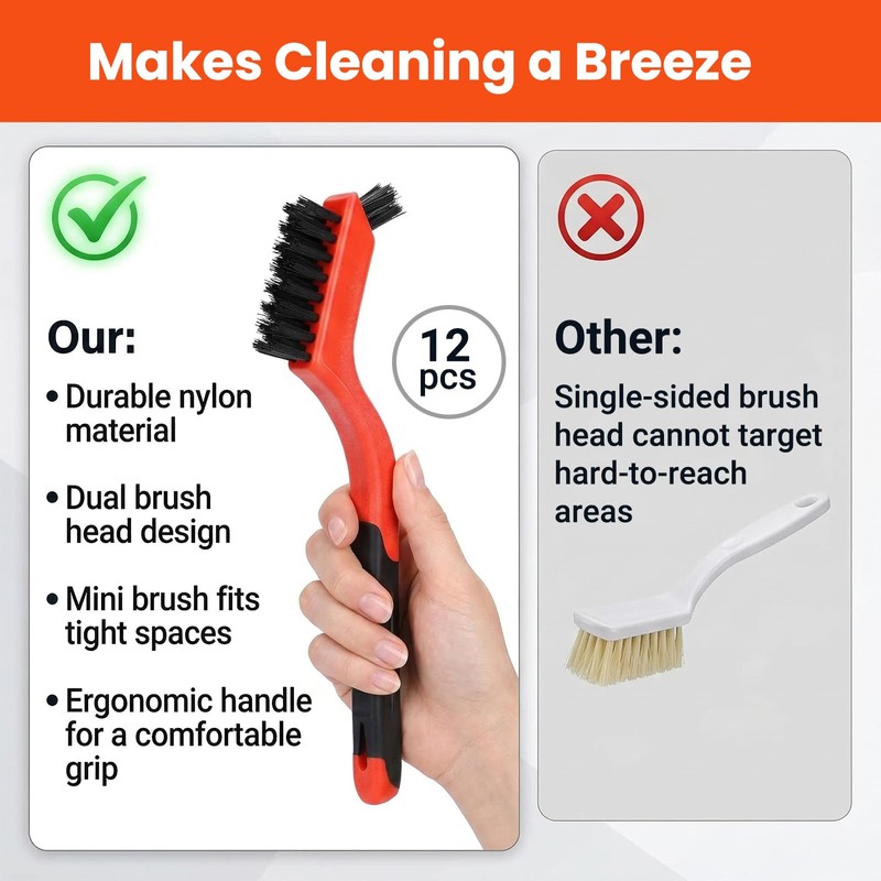 Aiuulu 12 Pcs Nylon Brushes for Cleaning, Non-Scratch Small Stiff