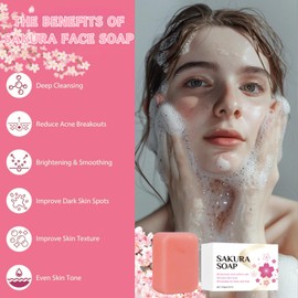 Sakura Soap, Facial Cleansing Soap, Sakura Face Soap Bar, Sakura Exfoliating Facial Soap, Natural Handmade Soap Bar, Skin Care Bar Soap for Cleanse and Soften Skin, Dark Spot Corrector 100g