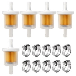 VooGenzek 5 Pieces 6-8 mm Petrol Filter, Inline Fuel Filter, Quick Fuel Filter, Motorcycle Gas Filter, with 10 Pieces Hose Clamps, for Motorcycle, Scooter, Generator, Lawnmower