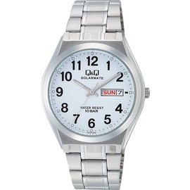 Citizen Q&Q H010-204 Men's Wristwatch, Analog Solar, Waterproof, Date, Day of the Week, Metal Band, White