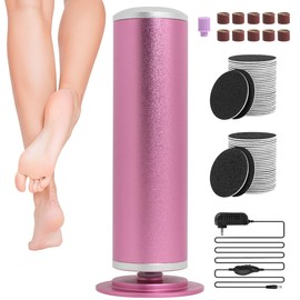 Electric Foot File, Callus Remover for Feet, Adjustable Speed Control Pedicure Tools for Dead Skin Calluses with 60 PCS Sandpaper Discs and 5 PCS Nail Drill Bits (Pink)