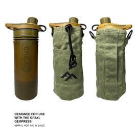 Insulated Bottle Bag Pouch | Compatible with Grayl® Water Filters, and 32oz Bottle & Nesting Cup Combination | Handmade Waxed Cotton Canvas & English Boiled Wool (Grayl's GeoPress Size)