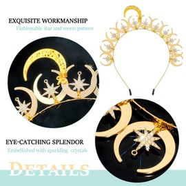 Gold hair bands crystal hair bands moon stars vintage court hair bands elegant aristocratic goddess statue hair bands photography drama performance (Gold, Free)