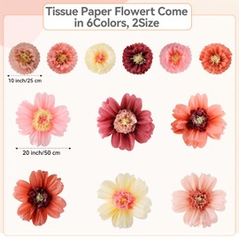 InnoStars Large Colorful Tissue Paper Flowers 20" Handcrafted Giant Fiesta Paper Flowers for Mexican Carnival Party Wedding Birthday Backdrop Baby Shower Nursery Wall Décor (Rose Color, 12 Pcs)