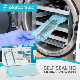 200 7.5 X 13 Self Sealing Sterilization Pouches - Autoclave Sterilizer Bags Pouch for Sterilizing Dental Medical Instruments and Cleaning Tools - Latex-Free, Color Changin Indicator by PlastCare USA