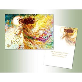 Performing Arts Boxed Christmas Cards with Full Color Inside Designs, Religious JOY Angel, (18-cards, 18-envelopes), Made In The USA