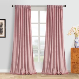Roslynwood Luxury Soft Dusty Pink Velvet Curtains 84 inches Long Back Tab Thermal Insulated Blackout Window Drapes for Living Room/Bedroom/Dining Room, W52 x L84, 2 Panels