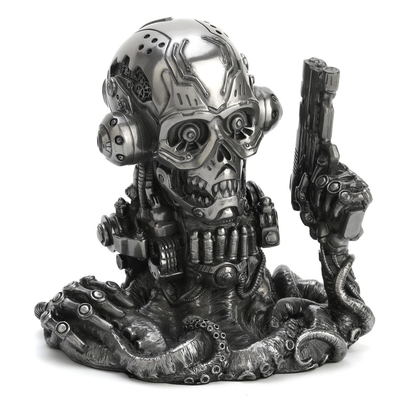 Veronese Design 6 1/8" Cyberpunk Robotic Octopus Resin Sculpture Pewter