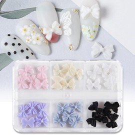30Pcs Bow Nail Charms Set, 6 Colors Nail Bows Charm Black White Pink Blue Purple Beige Bowknot 3D Cute Nail Charms for Acrylic Nail Supplies Design