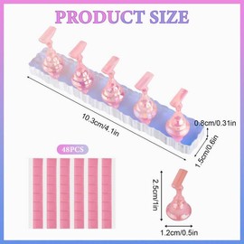 Difenni Nail Stand Acrylic Aurora Nail Display Stand Magnetic Nail Tips Practice Holder with 48 Pcs Reusable Adhesive Putty for DIY Painting Nails Stand Kit (Pink)