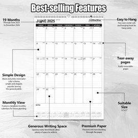 OuMuaMua Wall Calendar 2025, 19-Month Vertical Wall Calendar 2025-2026, 12" X 17" Hanging Planner Runs From 2025 Jun - 2026 Dec with Thick Paper Spiral Bound For School Home Office Organizing