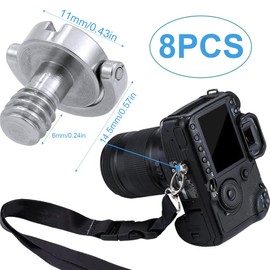 LEEQ 8pcs 1/4 Inch Stainless Steel Camera Screw with D-Ring and Slot for Tripods, Heads, Lenses and More