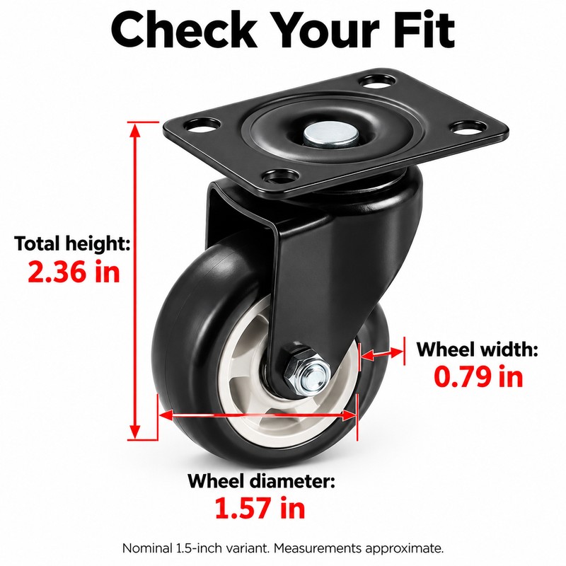 1.5-Inch Swivel Caster Wheel - No-Brake Plate-Mount Design for Furniture