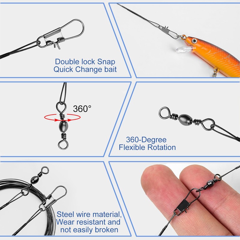 50 PCS Fishing Wire Leaders, 5 Size 10/15/20/25/30cm Fish Line