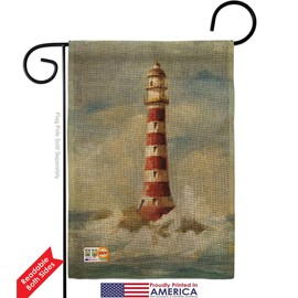 Lighthouse by the Sea Burlap Garden Flags Pack Coastal Nautical Anchor Sailor Shells Outdoor Summer Ocean USA Applique Small Decorative Gift Yard House Banner Double-Sided Made In 13 X 18.5