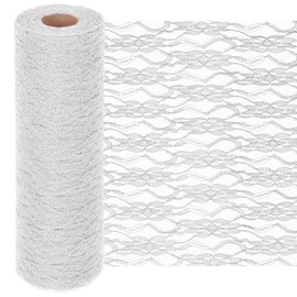 Swpeet 25 Yard by 12" Wide White Lace Fabric Stretch Elastic Table Runners, Ribbon Organza Lace, Edge Trim Ribbon Lace Flowers Ribbon for Garment, Headbands, Wedding Making DIY Crafts