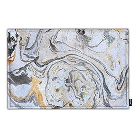 HOSNYE Abstract Marbling Texture Non Slip Doormat Ink Acrylic Black, White, Gold, Silver and Gray Colors Bathroom Bath Floor Kitchen Door Rugs Mat Super Soft Flannel Fabric