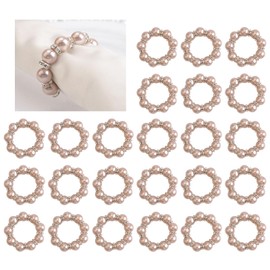 URROMA 24Pcs Pearl Rhinestone Napkin Rings, Pink Pearl Napkin Holders Buckles Napkin Rings for Wedding Party, Dinner, Table Decor, 2.5cm