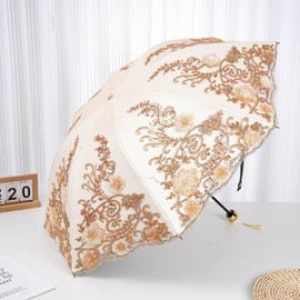 Aikelai Vintage Lace Umbrella, UPF50+ Sun Umbrella, 3D Flower Chinese Embroidery Compact Floding Umbrella for Walking, Wedding, Tea Party,Photo Shooting (8337-yellow)