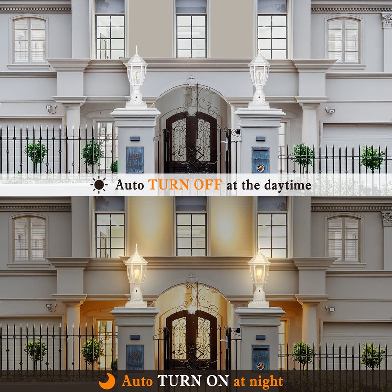 PARTPHONER Dusk to Dawn White Outdoor Post Light with Pier