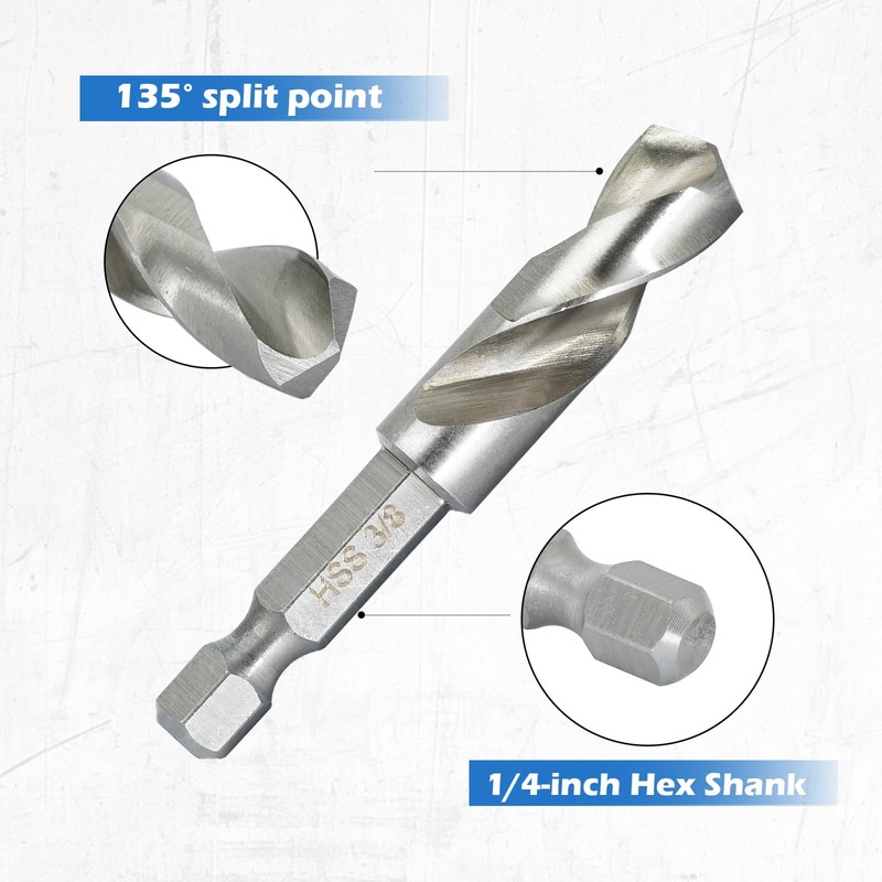 Stubby Drill Bit Set for Metal,6 pcs 1/4" Hex Shank