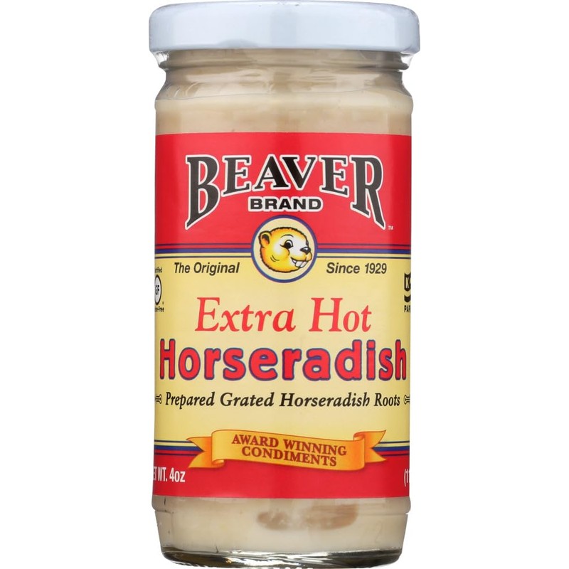 Beaver Brand Extra Hot Horseradish 4 oz glass jar (Pack