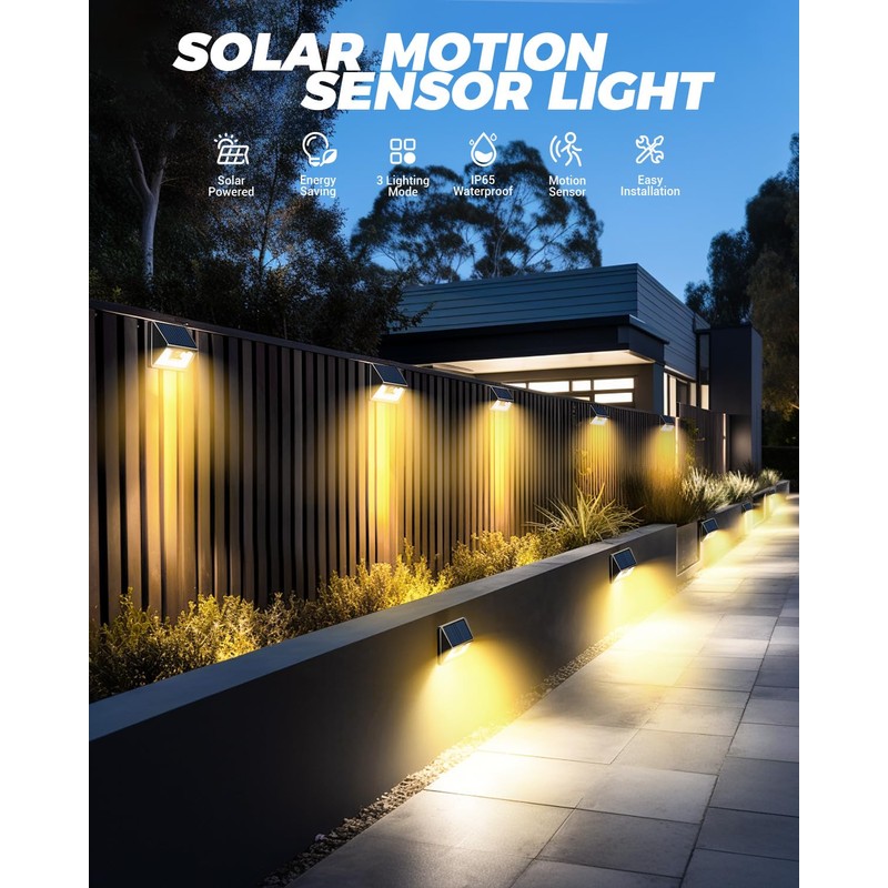 Vighep 12 Pack Solar Fence Lights, Motion Sensor Deck &