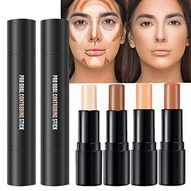 Kit de maquillaje en barras de contorno de crema de 4 colores, primer iluminador facial para principiantes, kit de resaltado y contorno, corrector de 