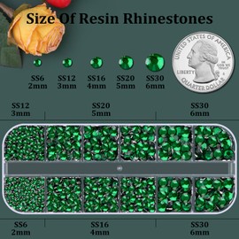 Resin Rhinestones for Crafting, 1 Box Dark Green Flatback Crystals for Bedazzling Crafts DIY Nail Art Deco, Non Hotfix Bulk Gems for Tumbler Shoes Clothing Fabric Face Makeup