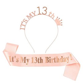 Camelliass 13th Birthday Tiara and Sash, Rhinestone Birthday Crown Headband Satin Sash for 13th Happy Birthday Party Decorations Supplies
