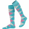 Mysocks Unisex Knee High Long Socks Argyle Mint Base Pink