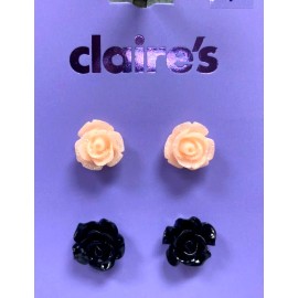 Claire's Claire’s Girls 4 Sets of Stud Earrings 2 Pair Pearls & 2 Pair Rose Blossoms