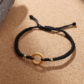 Protection Couple Bracelet for Women and Men Real 925 Sterling Silver Lucky Concentric Circles Plating Gold Silver Bead Bless Peace Button Amulet Black Red Rope Bracelet Handmade String Adjustable