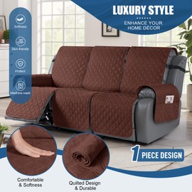 TAOCOCO Waterproof Recliner Couch Cover 1-Piece Sofa Covers for Reclining Sofa 3 Seat with Leg Straps Pocket, Washable Reclining Sofa Covers Couch Protector for Dogs Pets Kids(3 Seater, Coffee)