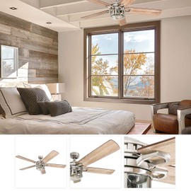 Honeywell Ceiling Fans 50610-01 Bonterra Ceiling Fan with Remote Control, Rustic LED Edison Light Fixture, 52" Indoor Farmhouse Ancient Pine/Bamboo Blades, Brushed Nickel