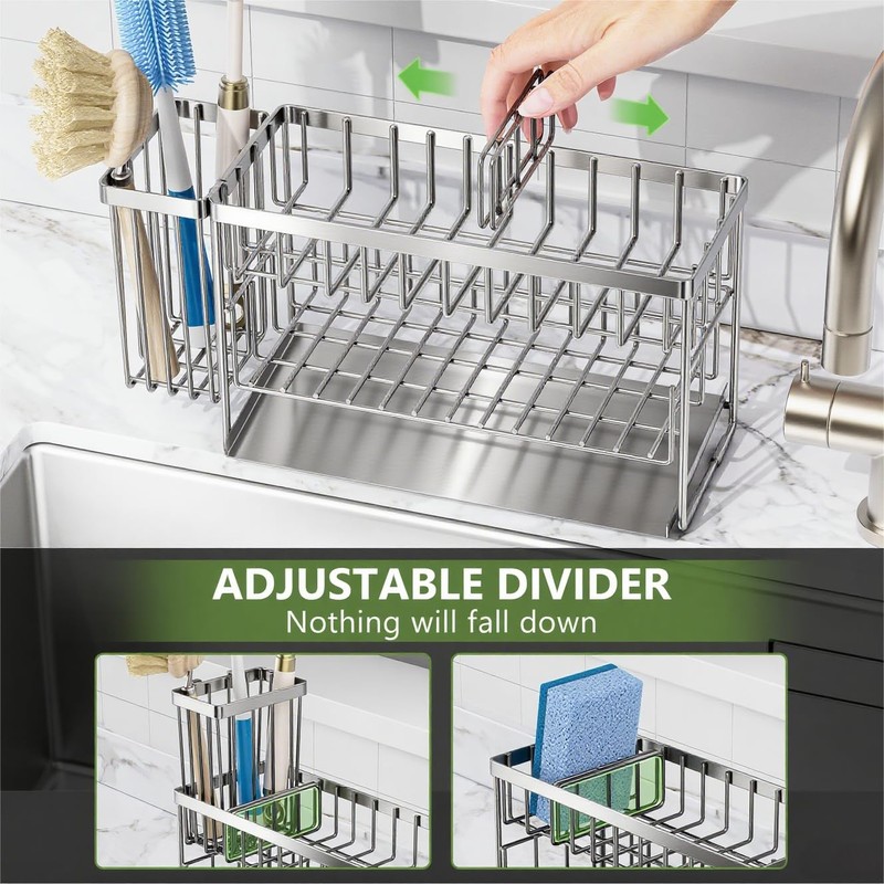 Cisily Silver 2-Tier Kitchen Sink Caddy Organzier Rack with Flexible