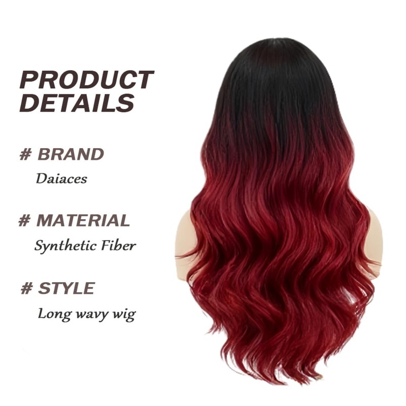 Daiaces Long Red and Black Curly Wig for Women Ombre