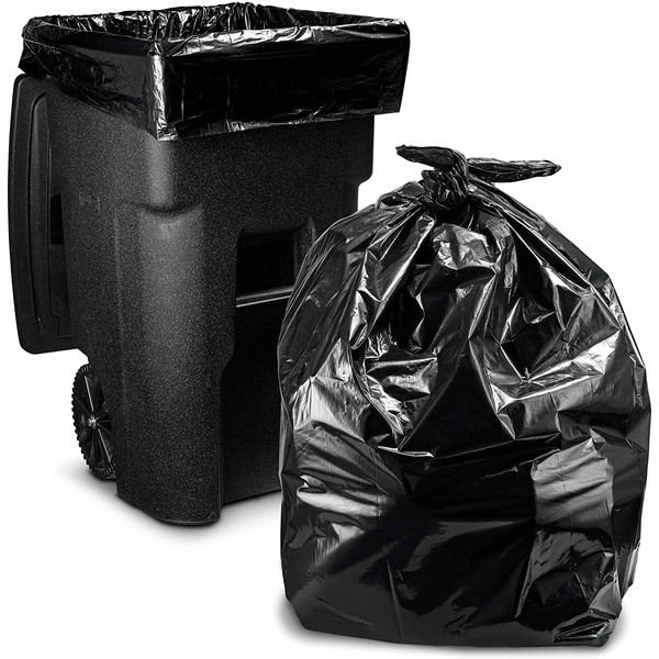 64-65 Gallon Trash Bags for Toter, (50 Count w/Ties) Large Garbage Bags, 50"W x 60"H, Black, By Tasker