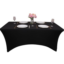 Kesfey 4ft Black Tablecloth Fitted Events Stretch Black Tablecloths Washable Table Cover Spandex Tablecloth Table Protector for Party, Wedding, Cocktail, Banquet, Festival