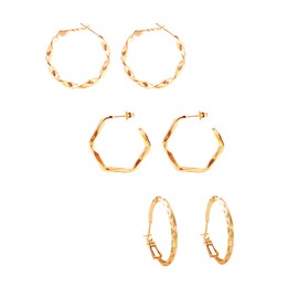 3 Pairs 18K Gold Hoops Earrings For Women Twisted Earrings Hypoallergenic Earrings For Girls (With Gift Bag) (3 Pairs Hoops Earrings)
