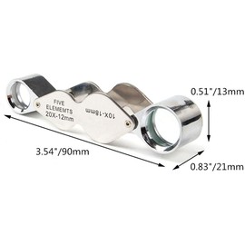 Rongon Jewelers Loupe Pocket Magnifying Glasses 10X 20X Foldable Loop Magnifiers for Hobbies, Antiques, Gems, Coins, Stamps