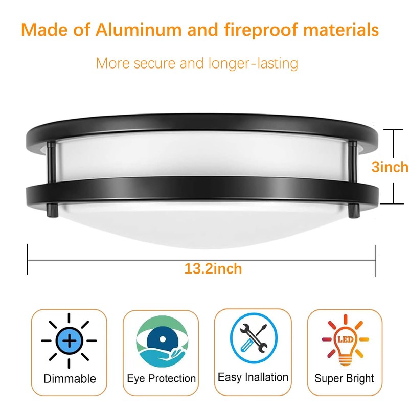 48W Dimmable LED Ceiling Light Fixture, 13.2in Flush Mount Light