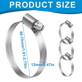 SGERUFZ Pack of 4 Endless 304 Stainless Steel Adjustable Hose Clamps Hose Binder, Hose Clamp Rustproof for Petrol Hose, Diesel Line, Water Pipe, House Gas Pipe (46-70 mm)