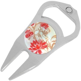 NewCharms Red Flowers Golf Ball Marker Divot Repair Tool Bottle Opener