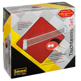 Idena 90958 Table Tennis Set with Net, Two Trowels and Two Balls, Includes 6 Table Tennis Balls in 3 Star Quality, White, Diameter 40 mm, for Easy Mounting on Table Tops