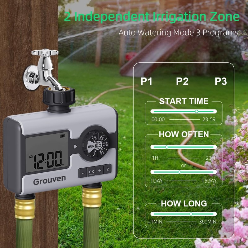 Grouven Water Timer for Garden Sprinkler Hose Timer with Rain