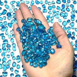 1 Lb (460 g) Lake-blue Sea Glass Stone Irregular Rainbow Glass Pebble Decorative Rock Quartz Tumbled Gemstone Chips for Aquarium Decoration/Vase Filler/Jewelry Making/Handwork Craft/Gems Display