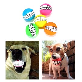 Tuciyke Funny Dog Teeth,6 Pack Funny with Teeth Pattern Squeaky Sound Chew Toy Smile Dog Ball for Small Cats/Dogs/Interactive Pet(Random Color)